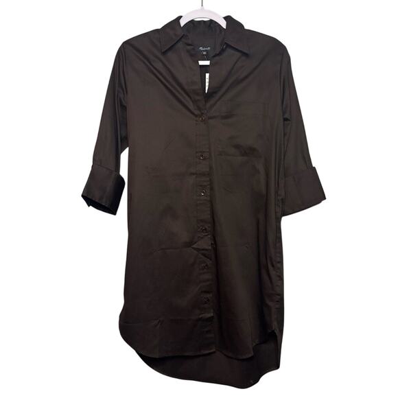 Madewell Dark Brown Cotton Sateen Shirt Dress XXS NWT Work to Weekend - Picture 5 of 9